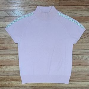 Kenar Short Sleeve Cashmere Pastel Pink Sweater with Rhinestone Details